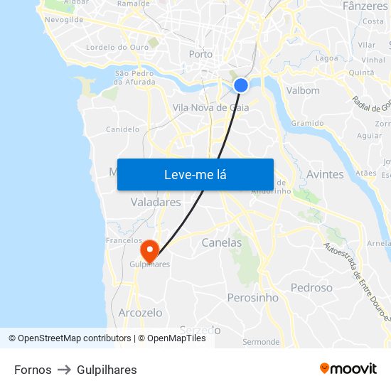 Fornos to Gulpilhares map