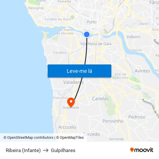 Ribeira (Infante) to Gulpilhares map