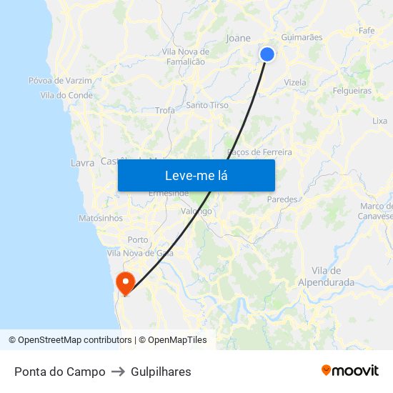 Ponta do Campo to Gulpilhares map