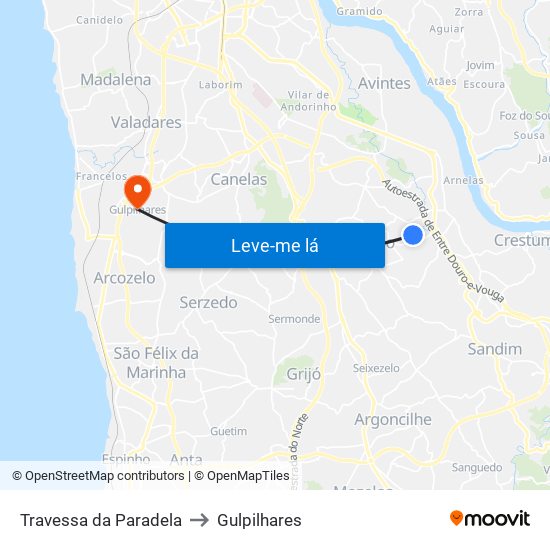 Travessa da Paradela to Gulpilhares map