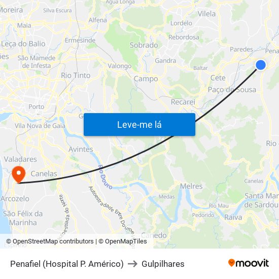 Penafiel (Hospital P. Américo) to Gulpilhares map