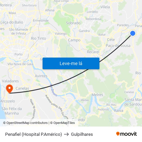 Penafiel (Hospital P.Américo) to Gulpilhares map