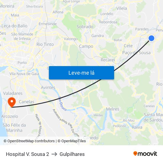 Hospital V. Sousa 2 to Gulpilhares map