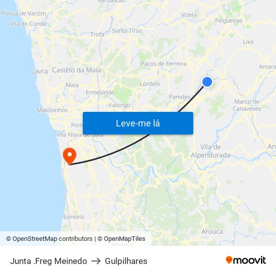 Junta .Freg Meinedo to Gulpilhares map