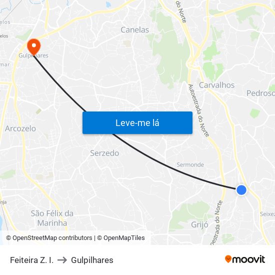 Feiteira Z. I. to Gulpilhares map