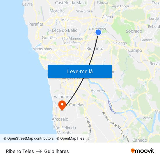 Ribeiro Teles to Gulpilhares map