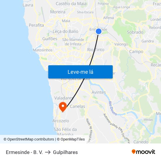 Ermesinde - B. V. to Gulpilhares map