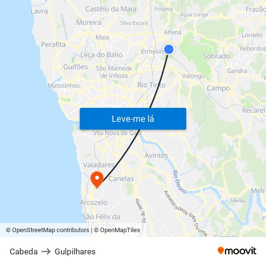 Cabeda to Gulpilhares map