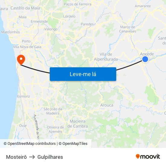 Mosteirô to Gulpilhares map
