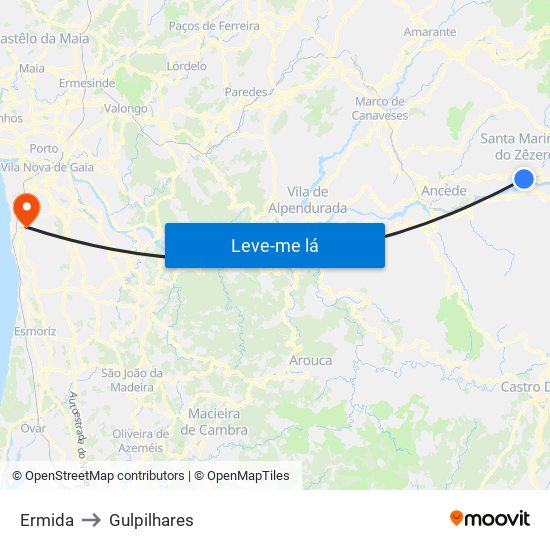 Ermida to Gulpilhares map