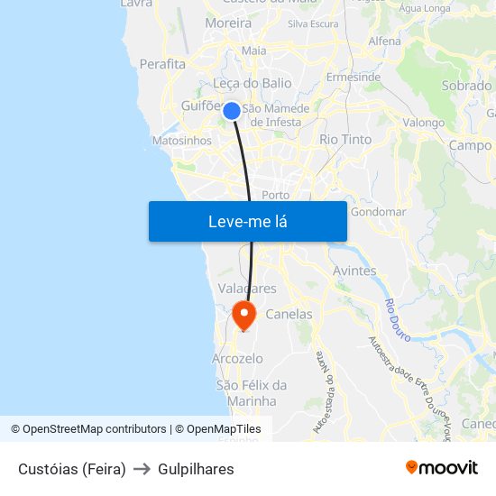 Custóias (Feira) to Gulpilhares map