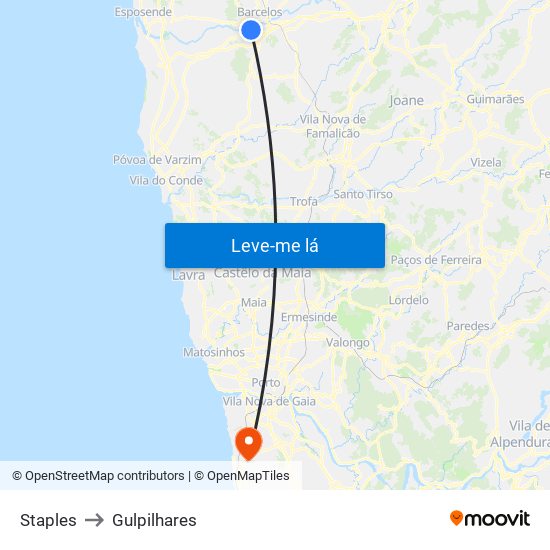 Staples to Gulpilhares map