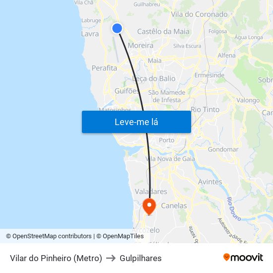 Vilar do Pinheiro (Metro) to Gulpilhares map