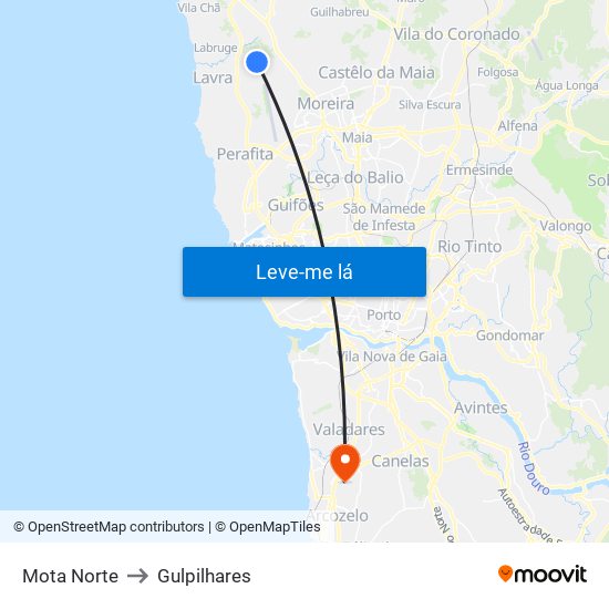 Mota Norte to Gulpilhares map