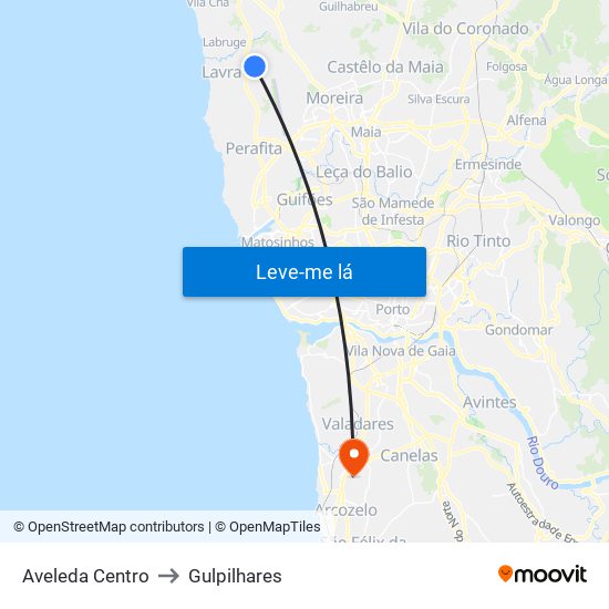 Aveleda Centro to Gulpilhares map