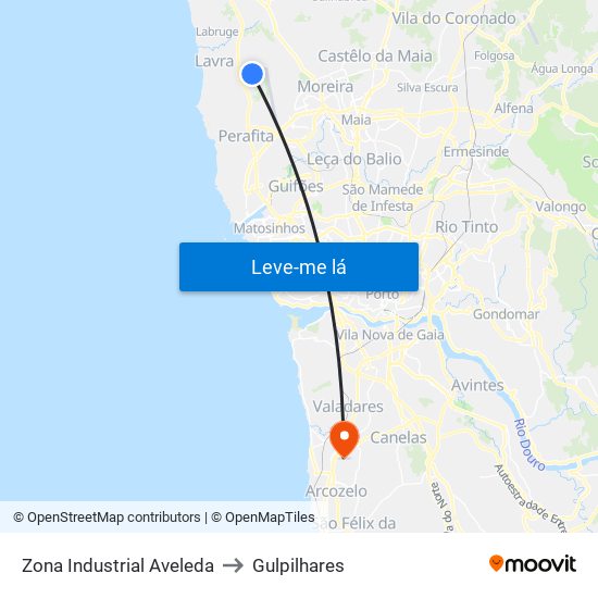 Zona Industrial Aveleda to Gulpilhares map