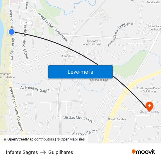 Infante Sagres to Gulpilhares map