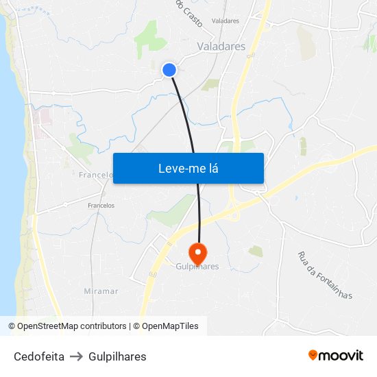 Cedofeita to Gulpilhares map