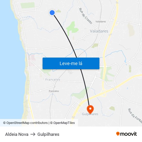 Aldeia Nova to Gulpilhares map