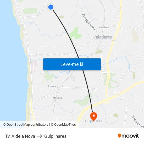 Tv. Aldeia Nova to Gulpilhares map