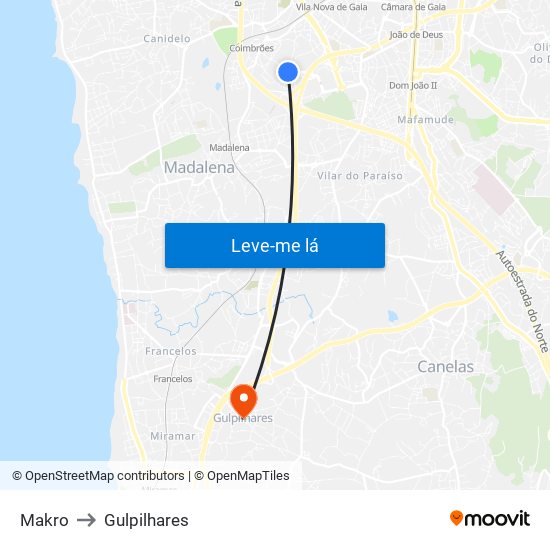 Makro to Gulpilhares map