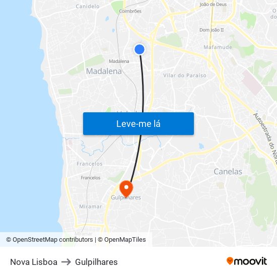 Nova Lisboa to Gulpilhares map