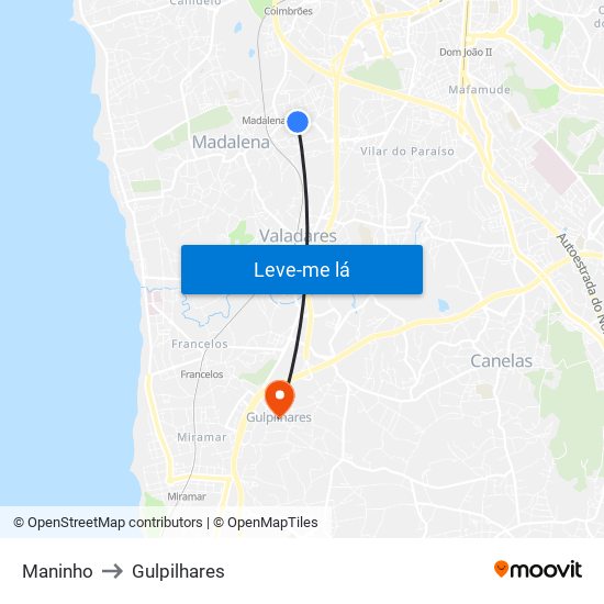 Maninho to Gulpilhares map