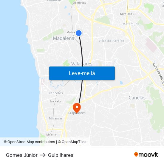 Gomes Júnior to Gulpilhares map