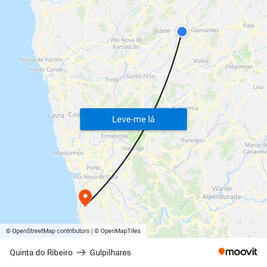 Quinta do Ribeiro to Gulpilhares map