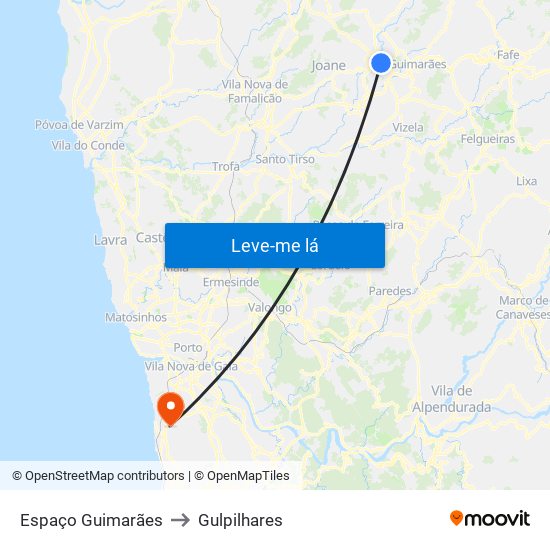 Espaço Guimarães to Gulpilhares map