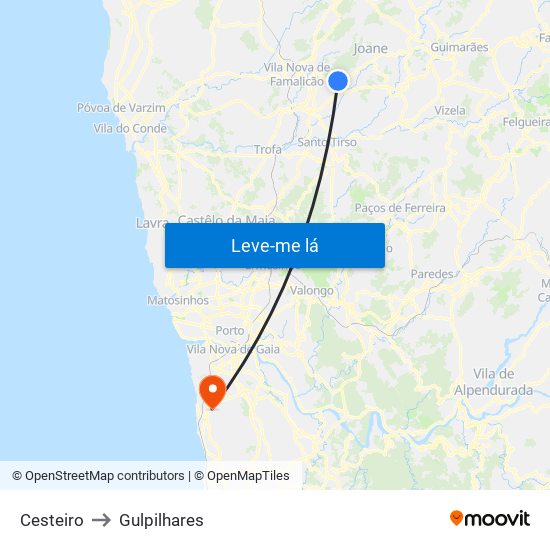 Cesteiro to Gulpilhares map