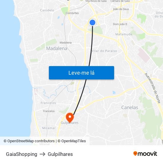 GaiaShopping to Gulpilhares map