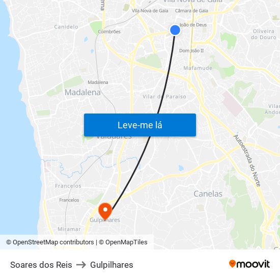 Soares dos Reis to Gulpilhares map
