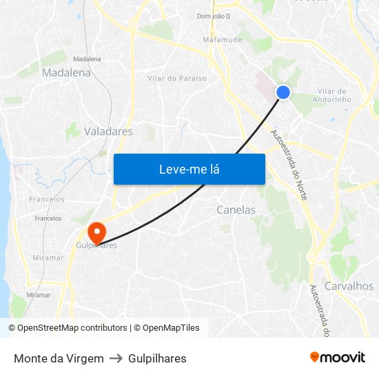 Monte da Virgem to Gulpilhares map