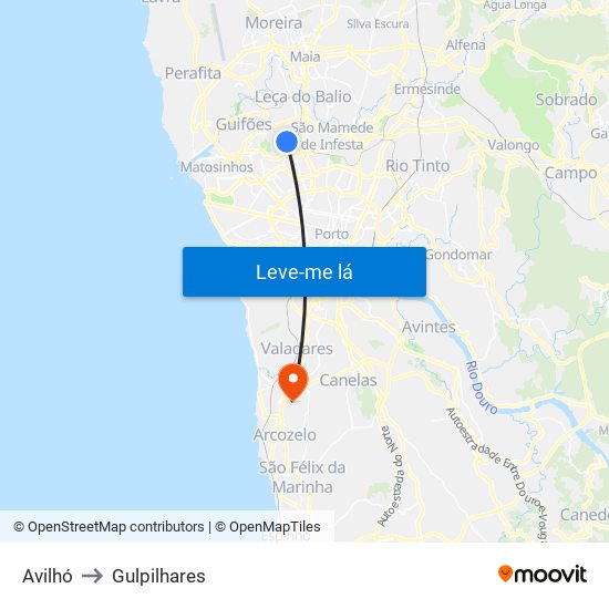 Avilhó to Gulpilhares map