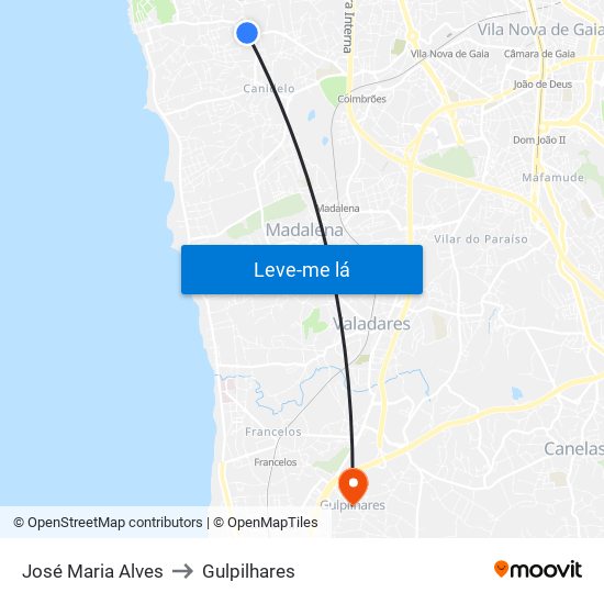 José Maria Alves to Gulpilhares map