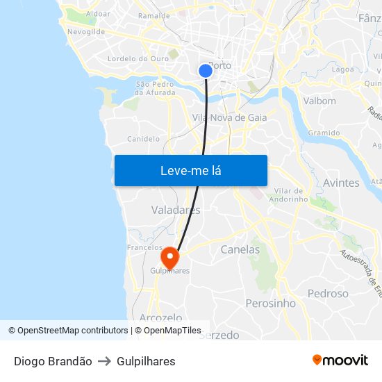 Diogo Brandão to Gulpilhares map