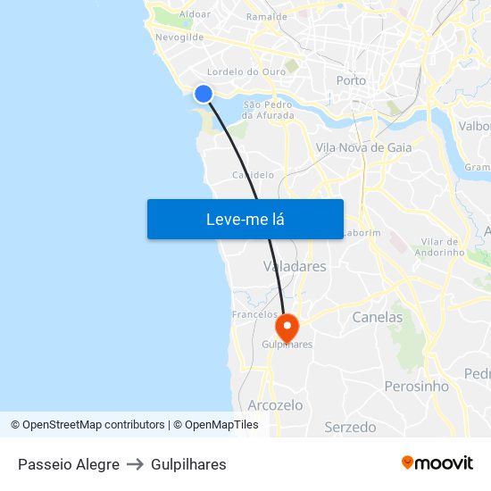 Passeio Alegre to Gulpilhares map