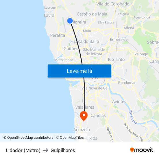 Lidador (Metro) to Gulpilhares map