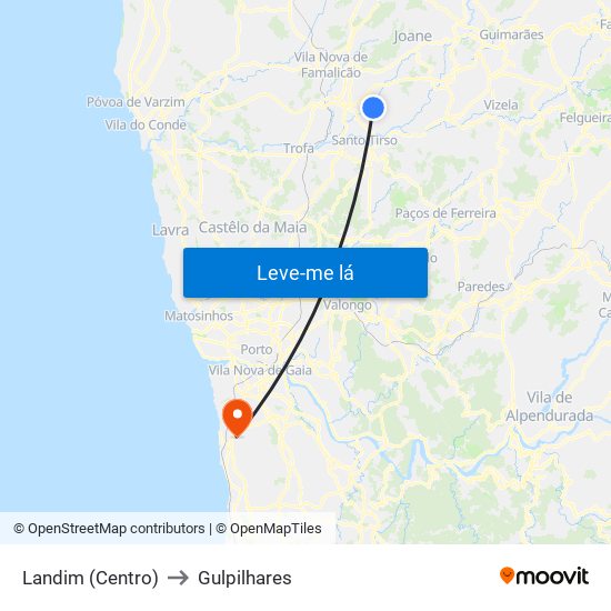 Landim (Centro) to Gulpilhares map