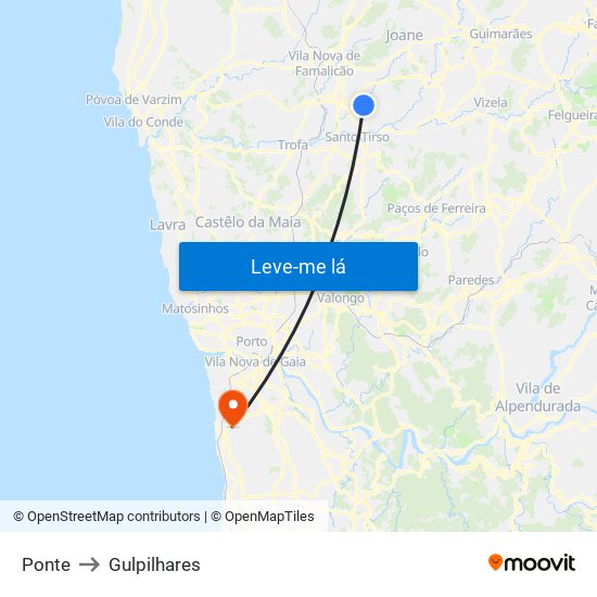 Ponte (Landim) to Gulpilhares map