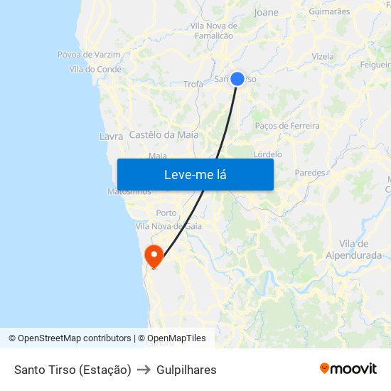 Santo Tirso (Estação) to Gulpilhares map