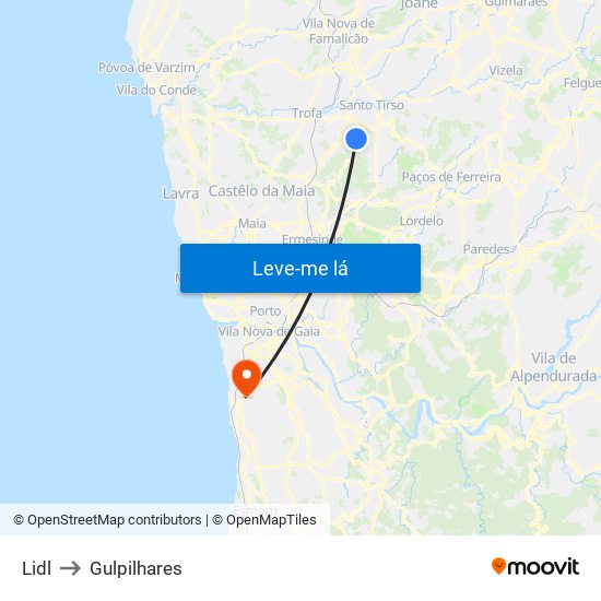 Lidl to Gulpilhares map