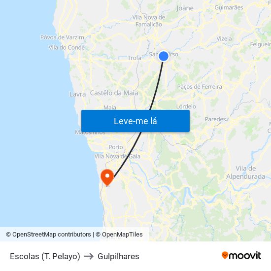 Escolas (T. Pelayo) to Gulpilhares map