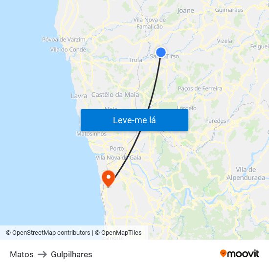 Matos to Gulpilhares map