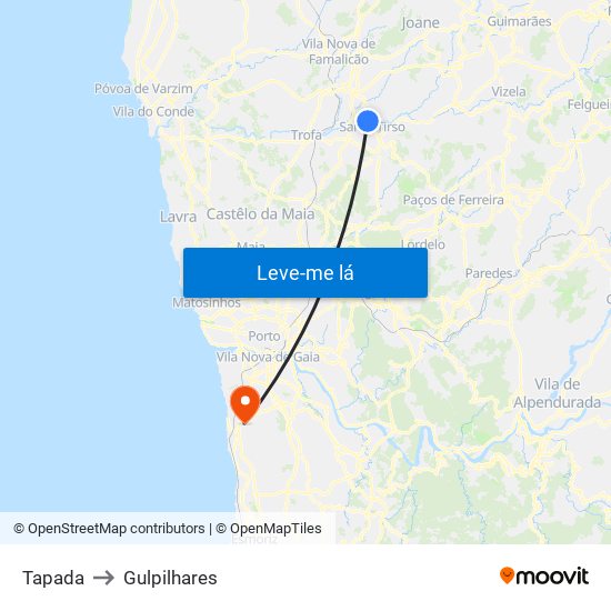 Tapada to Gulpilhares map