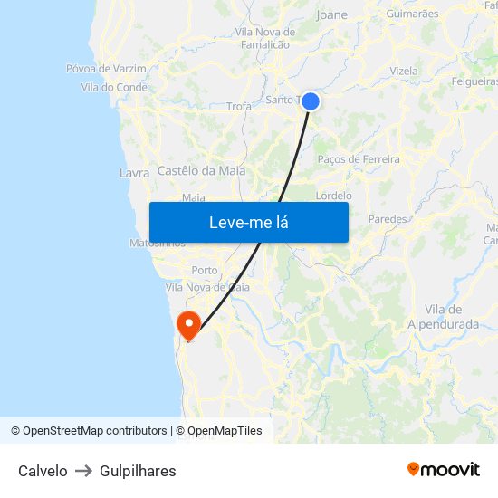 Calvelo to Gulpilhares map