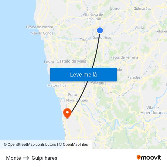 Monte to Gulpilhares map