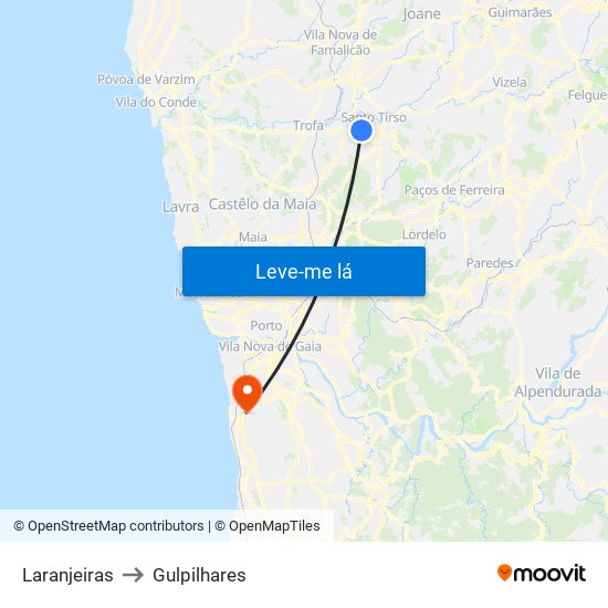 Laranjeiras to Gulpilhares map