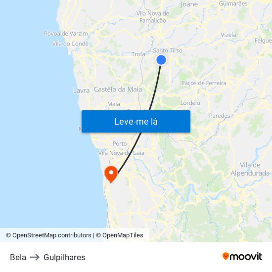 Bela to Gulpilhares map